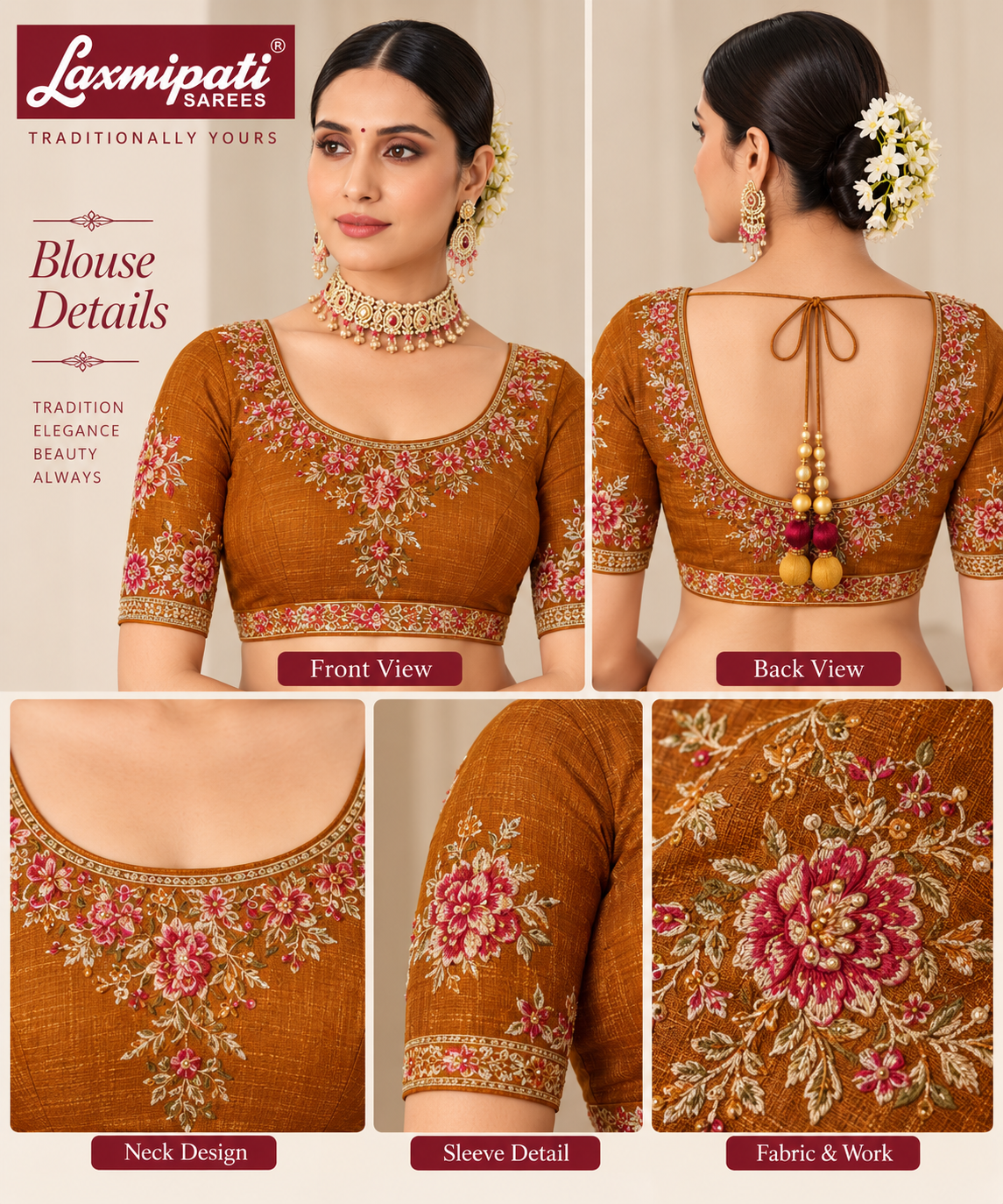 Elegant Rust Orange Floral Embroidered Saree with Designer Blouse