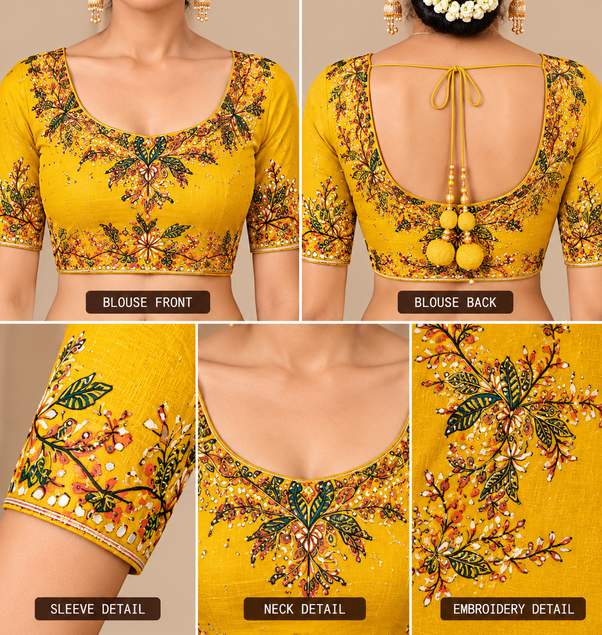 Mustard Yellow Floral Digital Printed Art Silk Saree Set