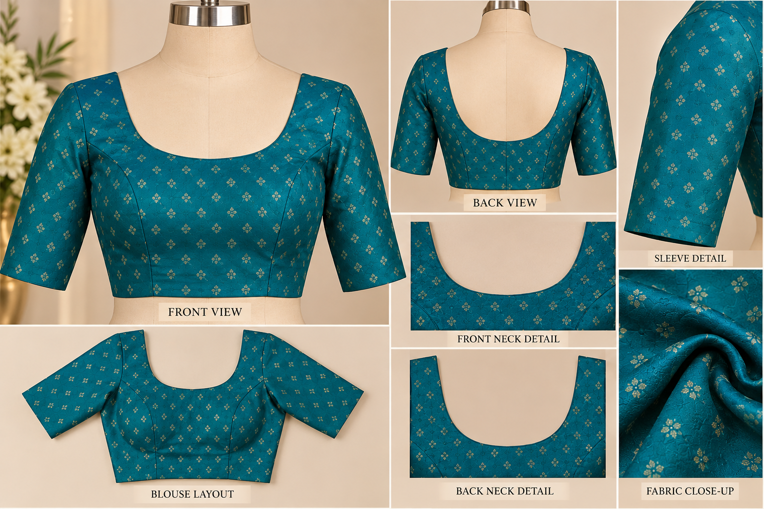 Teal Blue Floral Digital Printed Art Silk Saree Set