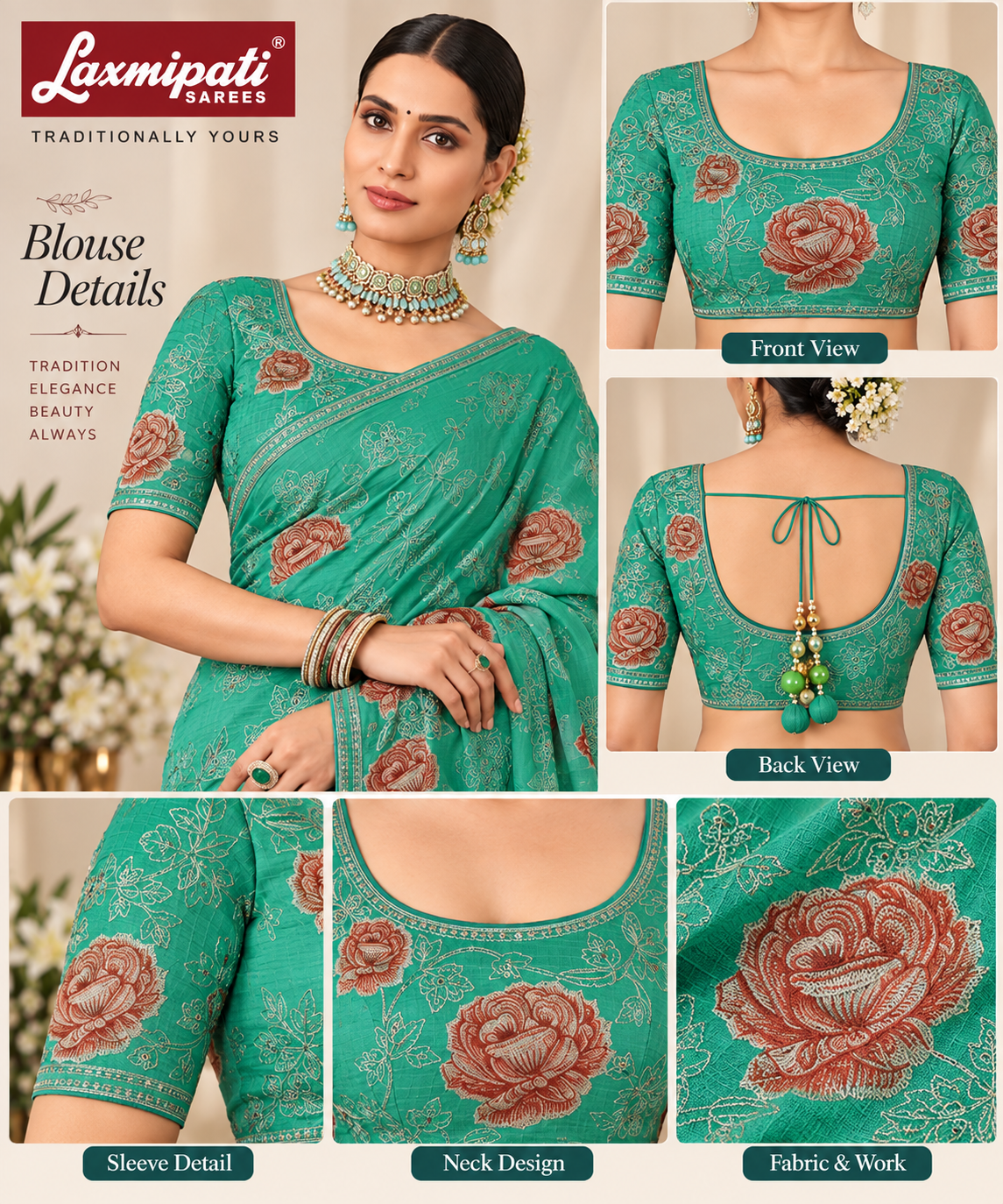 Sea Green Floral Embroidered Georgette Saree