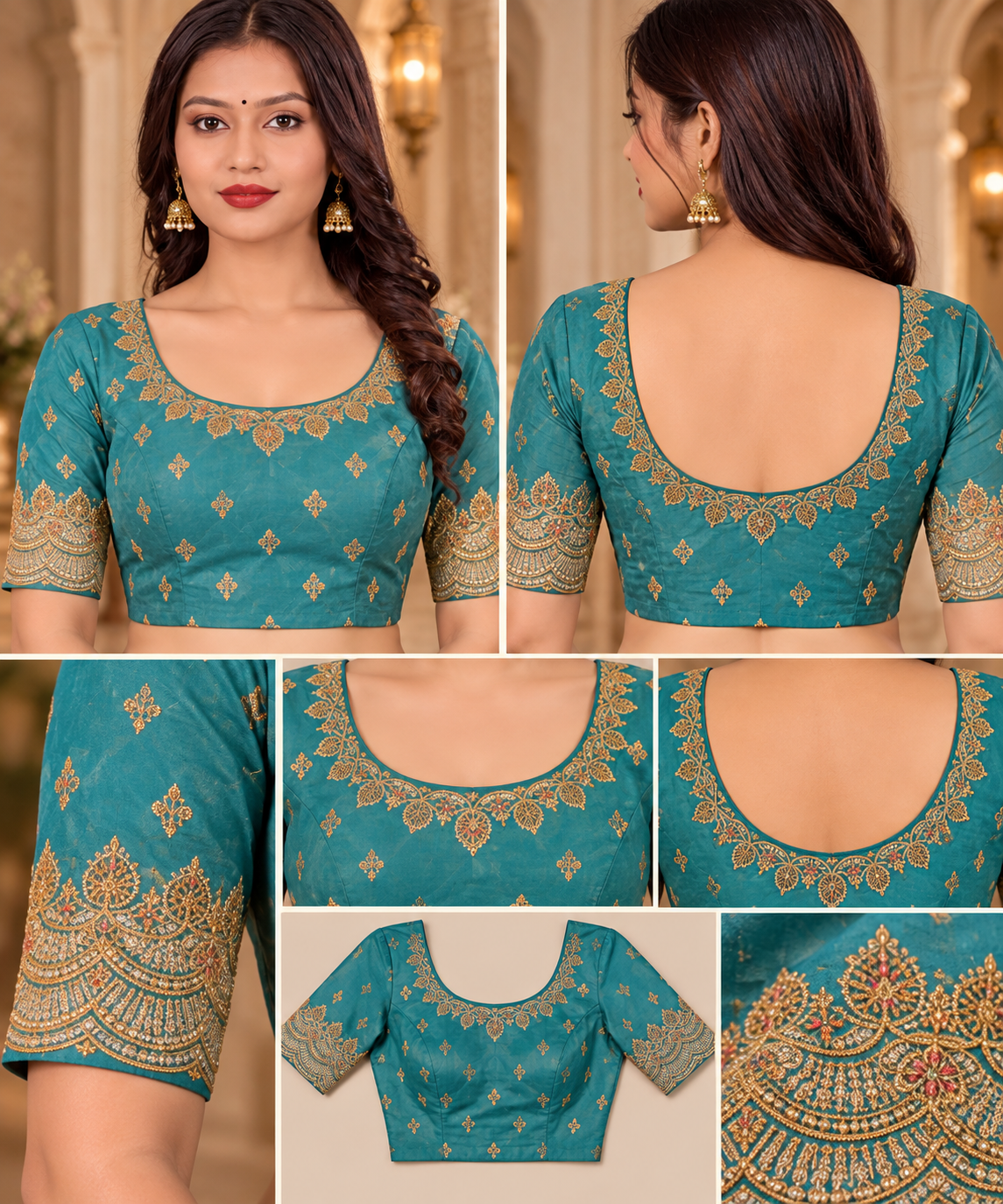 Teal Blue Designer Paisley Embroidered Saree with Golden Border