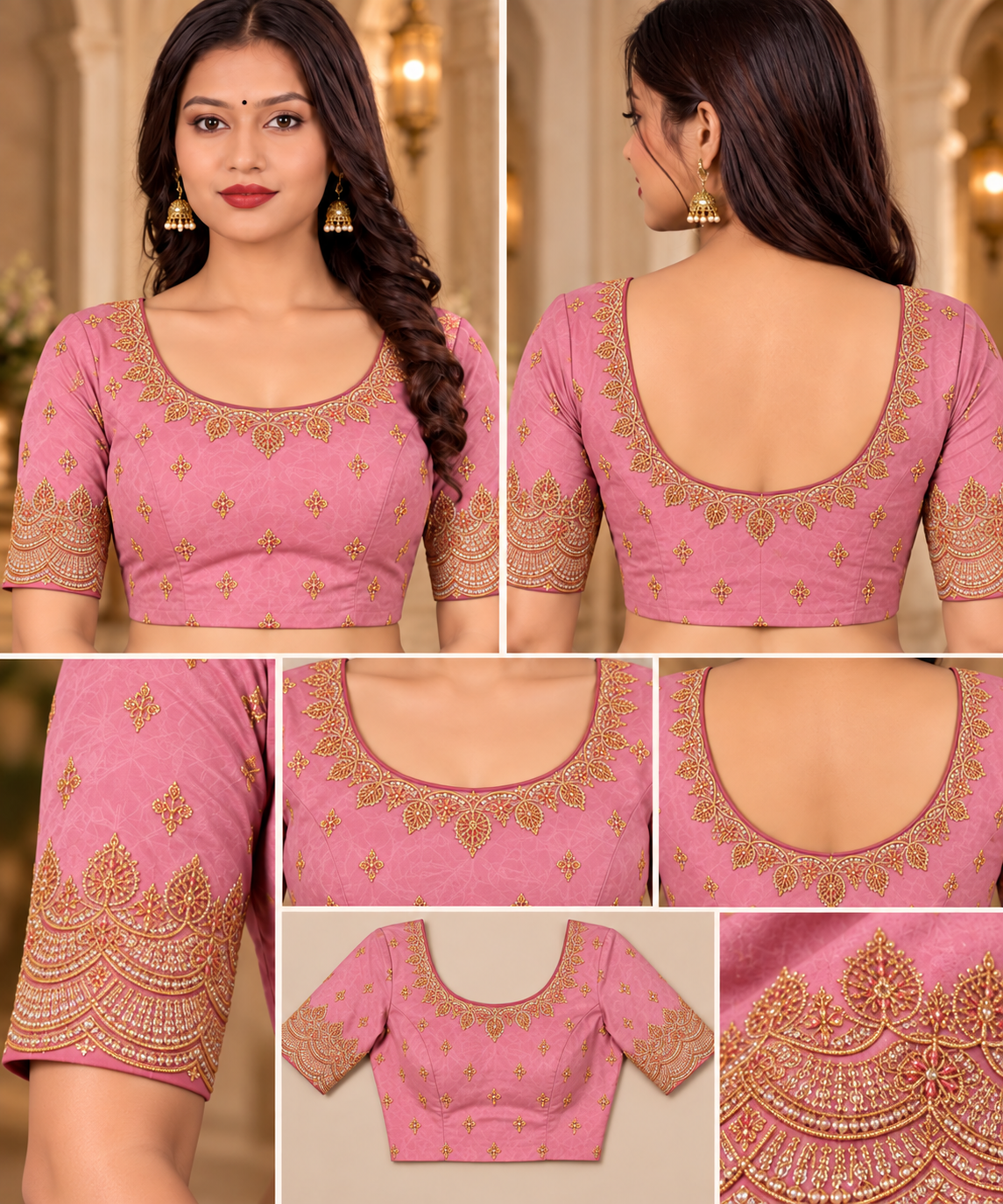 Dusty Pink Silk Saree with Paisley Threadwork & Heavy Scalloped Cutwork Border