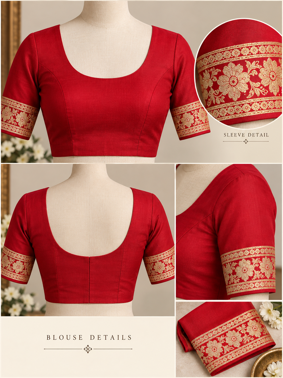 Peacock Blue Silk Saree with Crimson Red Banarasi Zari Border & Contrast Blouse