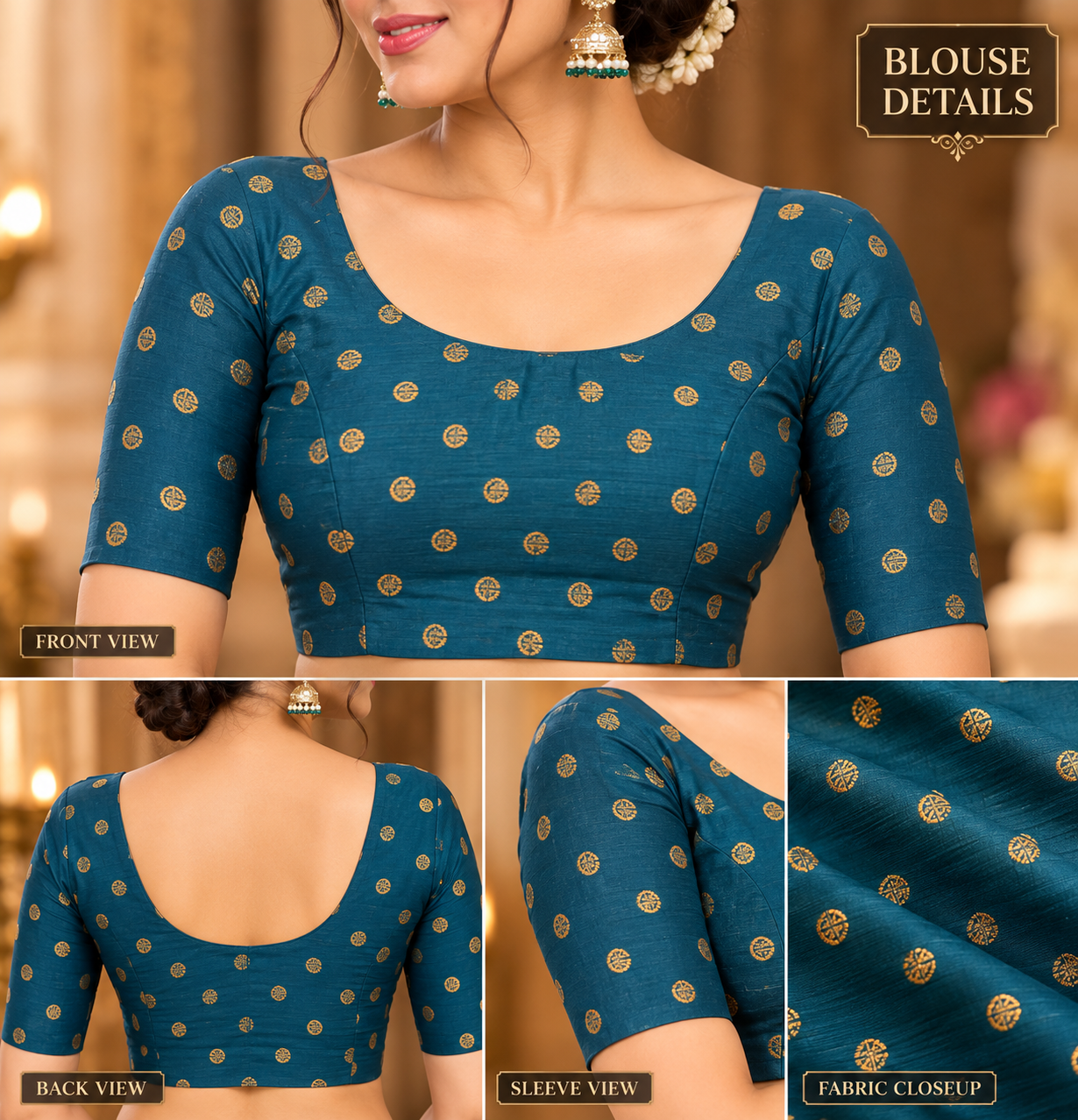 Teal Blue Striped Georgette Saree with Mirror Work Border & Polka Dot Blouse