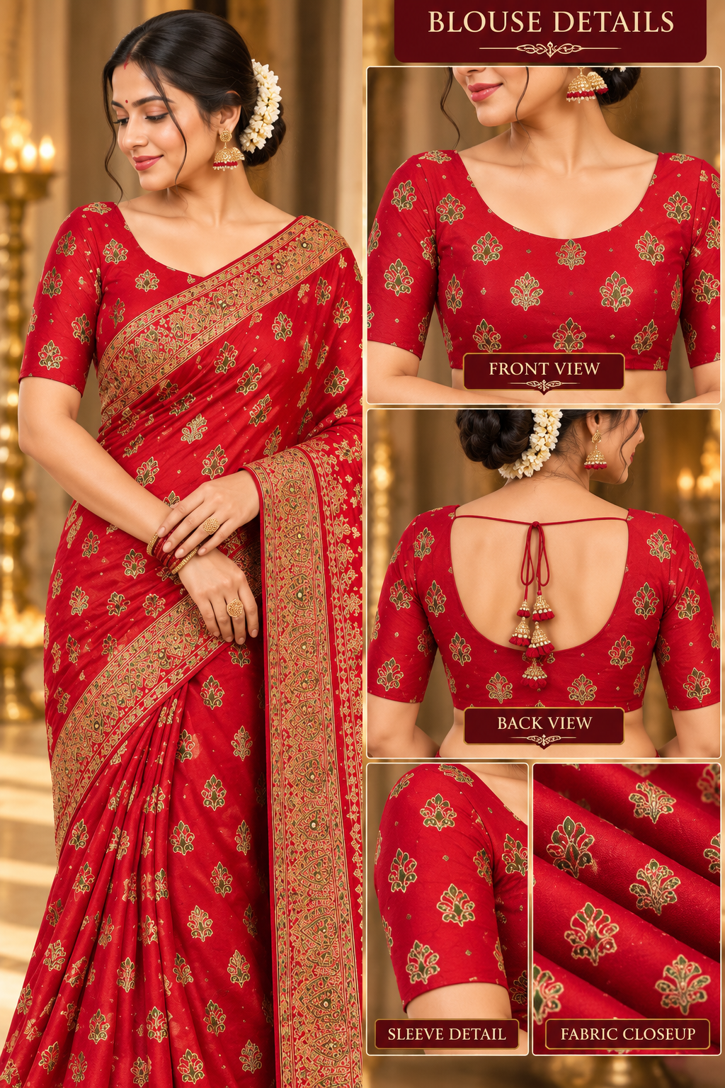 Crimson Red Silk Saree with Traditional Patola & Bandhani Print, Mirror Work Pallu